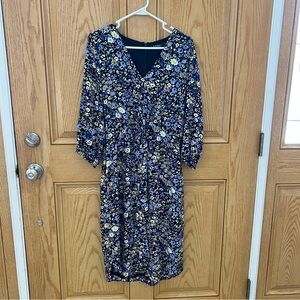 Ralph Lauren Navy Floral Midi Dress NWT